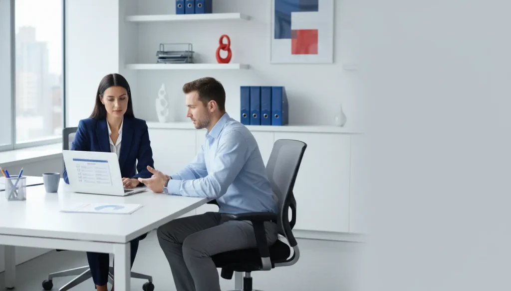 Owner reviewing back office for staffing companies with an operations partner
