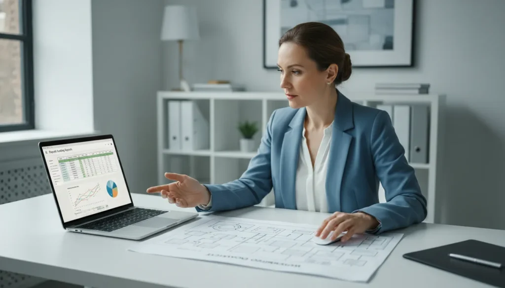 Staffing agency owner reviewing full back office payroll funding reports
