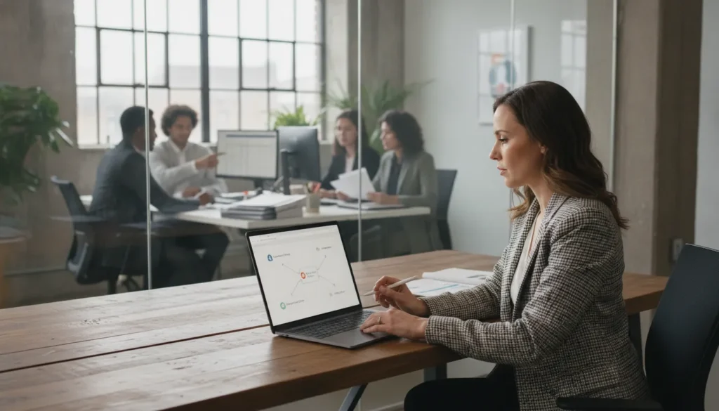 Staffing agency owner reviewing a digital onboarding workflow
