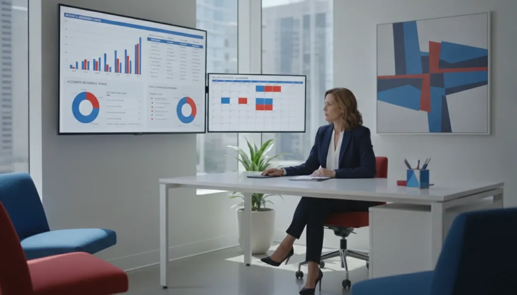 Staffing agency owner reviewing accounts receivable and payroll