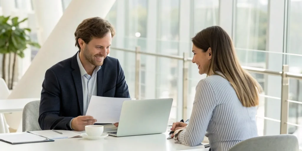 Staffing professionals discussing a long-term client relationship