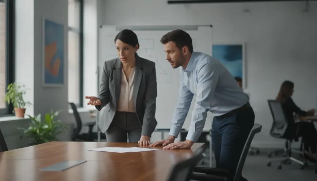 Staffing firm owner reviewing compliance workflows with a back-office specialist