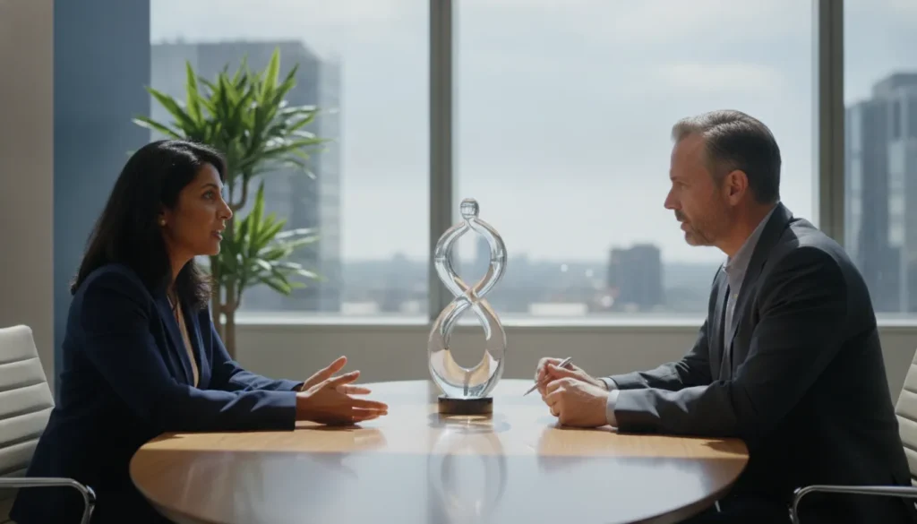 Staffing agency owner discussing workers compensation coverage with an insurance advisor