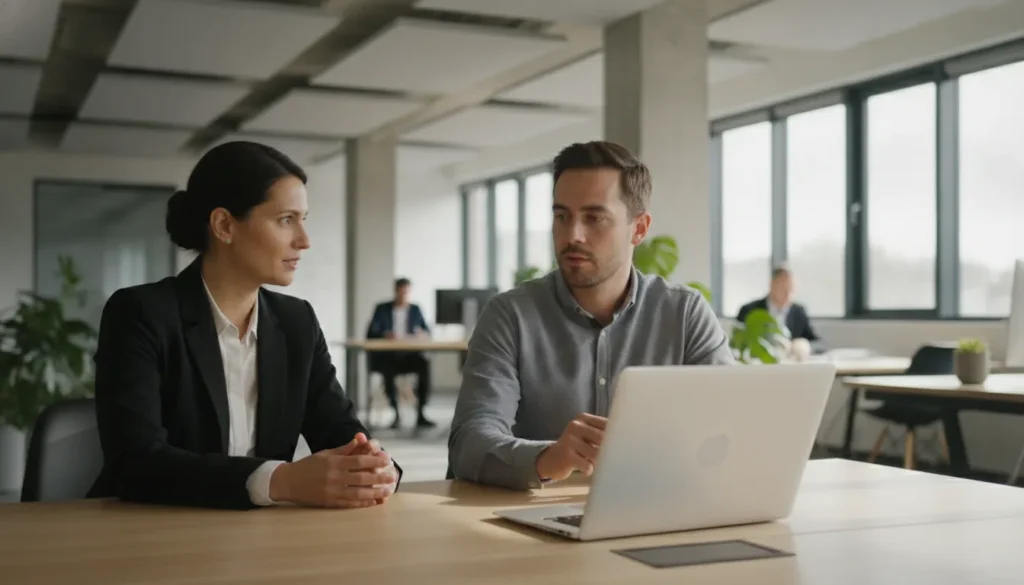IT staffing owner and technology professional discussing a client placement