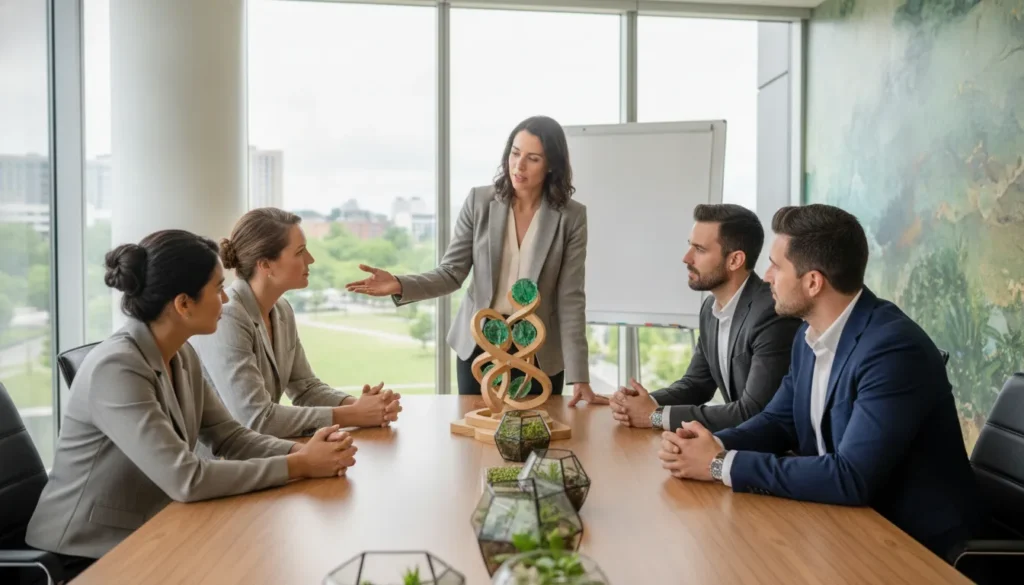 Staffing agency owner and recruiting team planning incentives