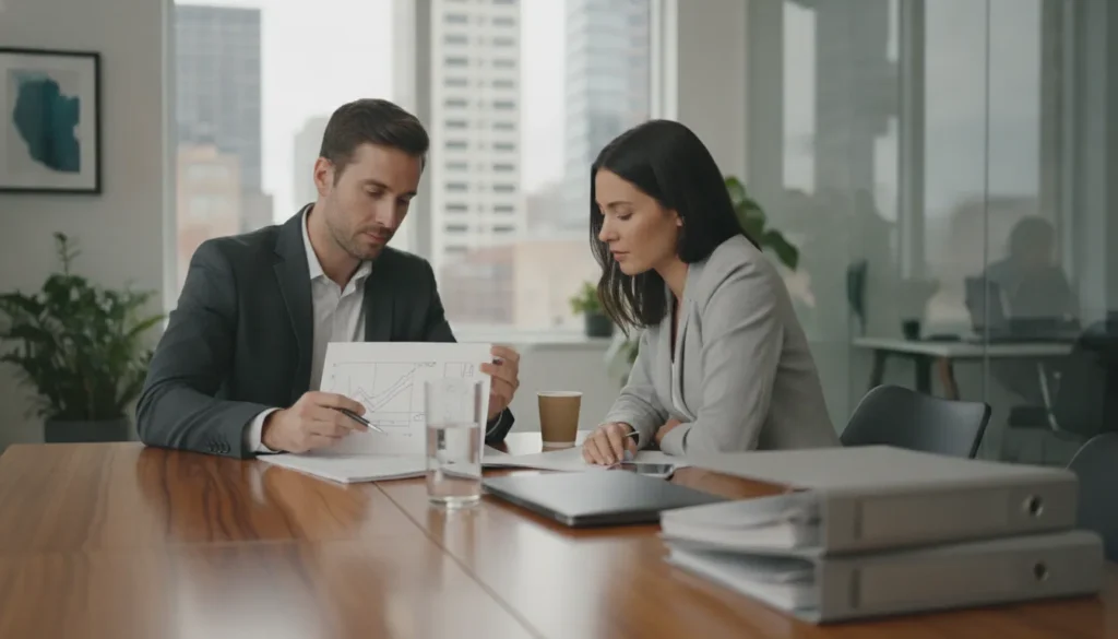 Staffing agency owner reviewing cash flow plans